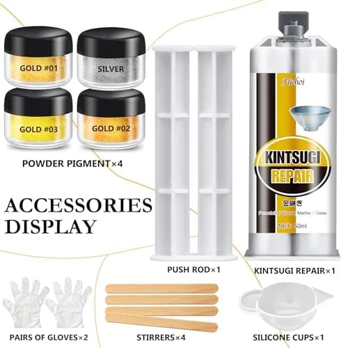 Fuchoi Kintsugi Repair Kit Gold & Silver | Food Safe Ceramic Glue for Broken Pottery, 50ml thumbnail 2