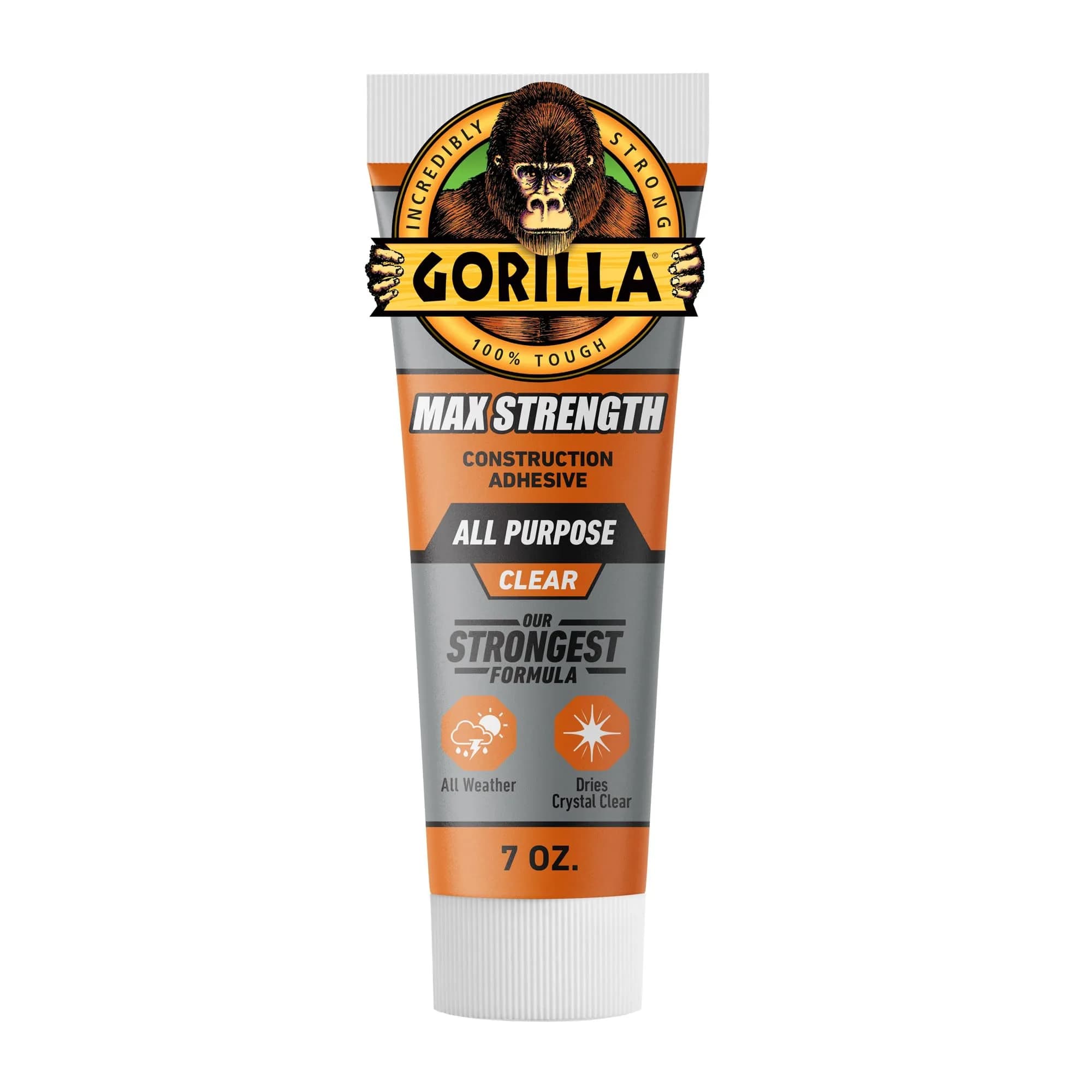 Gorilla Max Strength Clear Construction Adhesive 74ml (2.5 oz) | Bonds Wood, Metal, Tile, Stone, Glass, Granite — 7oz
