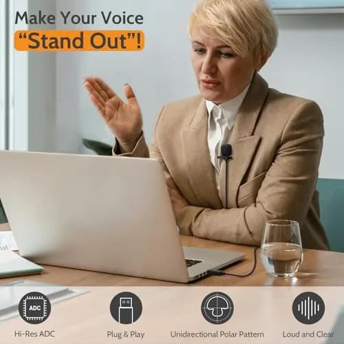 Cubilux USB Lavalier Microphone for Laptop, Plug-and-Play Unidirectional Clip-On Lapel MIC for PC, Zoom, Recording - 1.2m (4 Feet) thumbnail 2