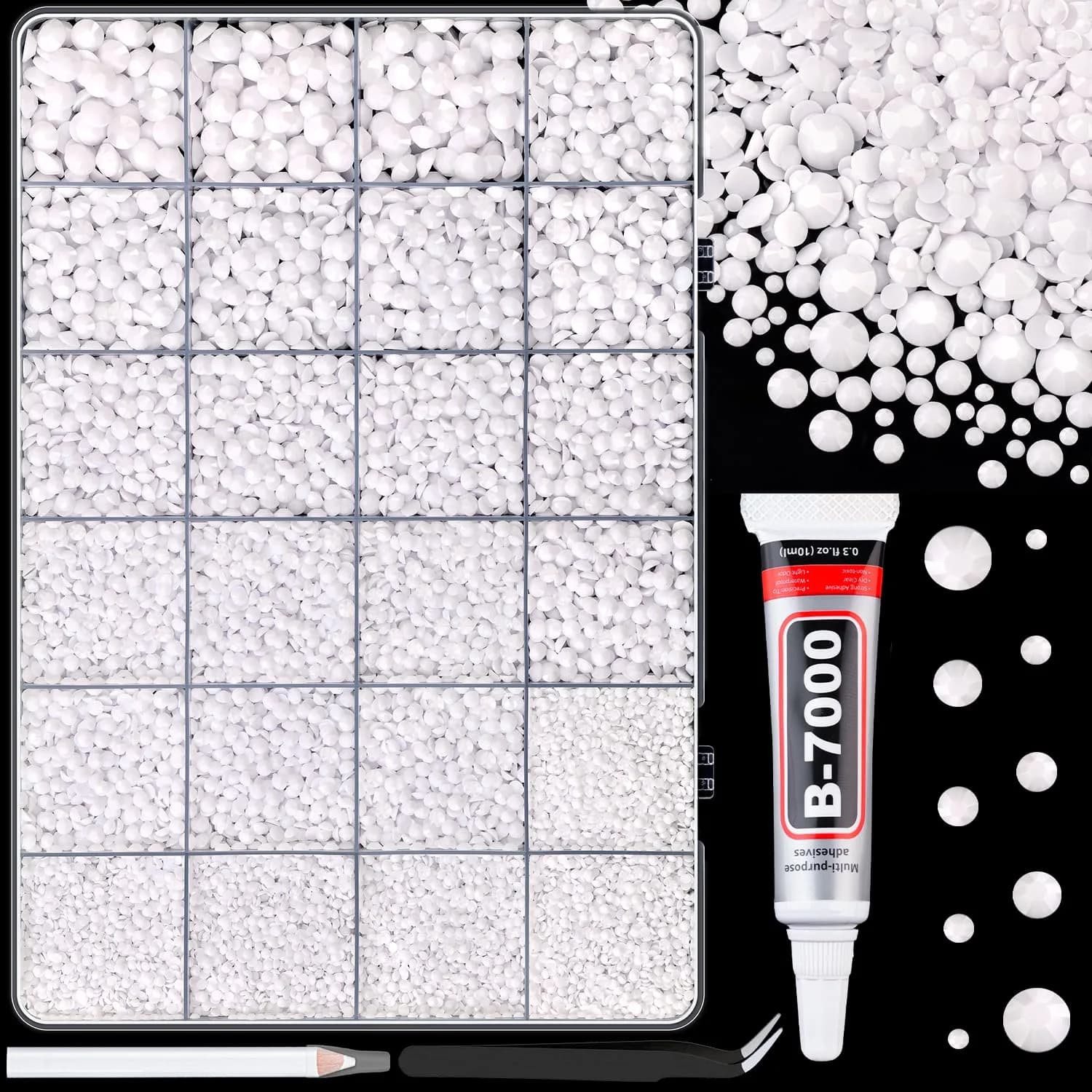 TINKRSTUFF White 25000pcs Resin Rhinestones Mixed Sizes (2-6mm) | Crafting & Nail Art Gems with Glue