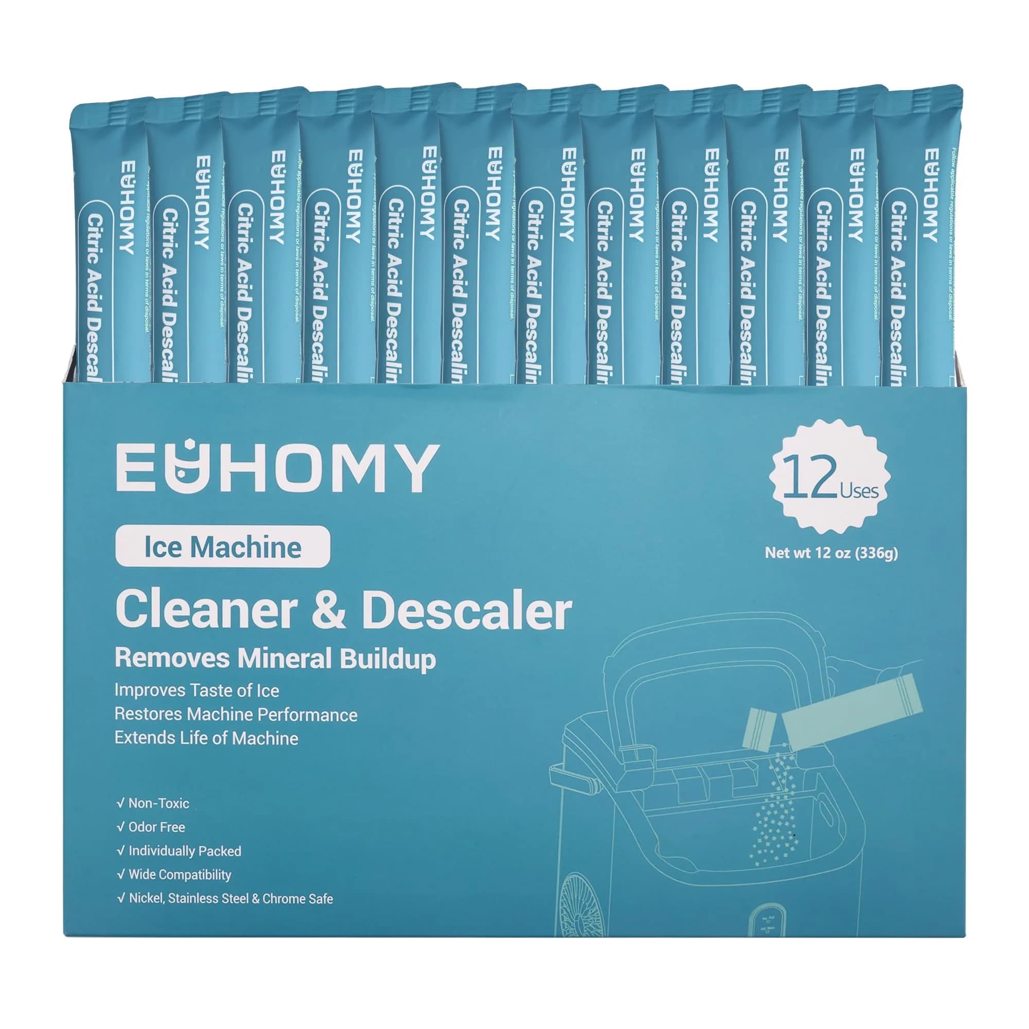 EUHOMY Ice Maker Cleaner & Descaler 4 Use (113g / 4 oz) | Organic Citric Acid Powder for All Brands — 12 Ounce(upgrade