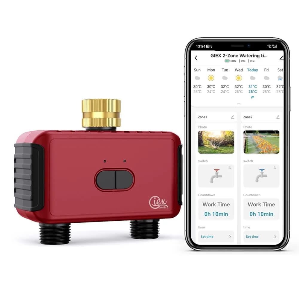 GIEXSMART GX-03ZG Zigbee 2-Zone Sprinkler Timer 5.52x2.36x4.72 inches | Smart Irrigation Controller for Gardens - main product image