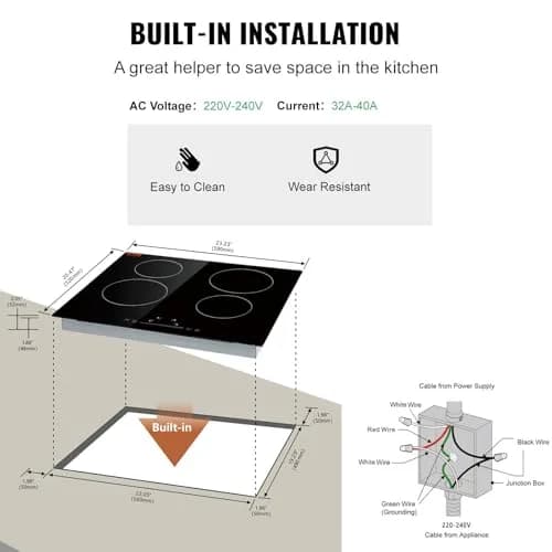 VEVOR LT4-77 Built-in Electric Ceramic Cooktop 6000W 24-inch | 220-240V Touch Control Radiant Stove Top thumbnail 6