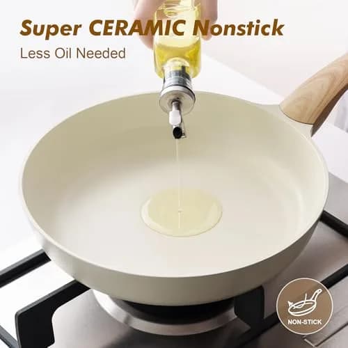 SENSARTE 8-inch Ceramic Nonstick Frying Pan Paella Pan, White | Induction Compatible Healthy Skillet thumbnail 4