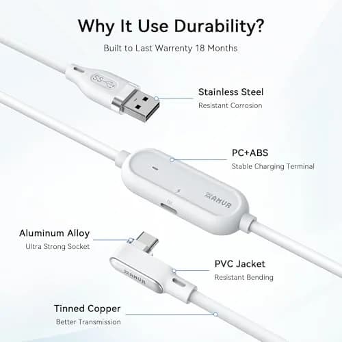 AMVR 16FT(5M) VR Charging Link Cable | USB 3.0 to USB C, 36W Fast Charge, 5Gbps Data Transfer thumbnail 6