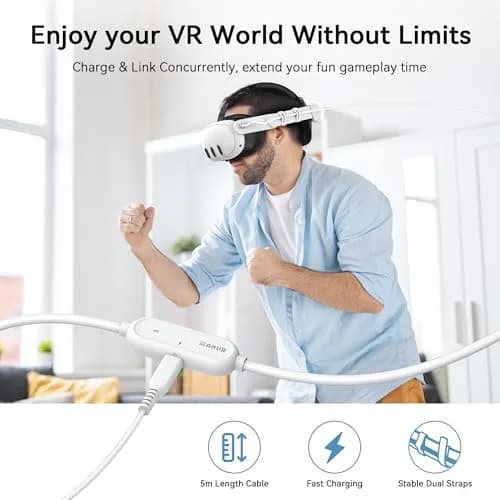 AMVR 16FT(5M) VR Charging Link Cable | USB 3.0 to USB C, 36W Fast Charge, 5Gbps Data Transfer thumbnail 7