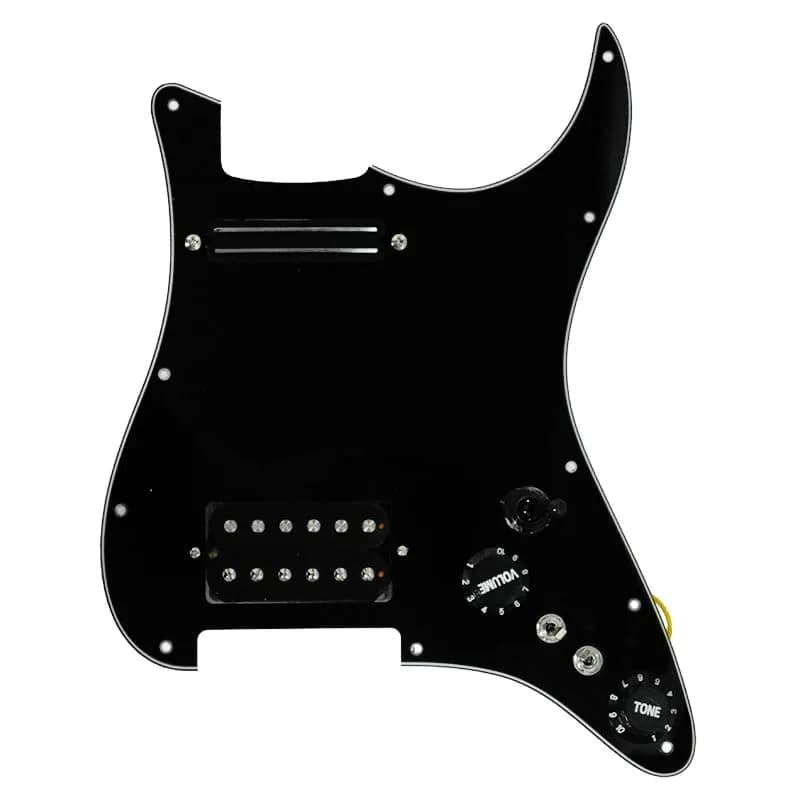 MAXCHEER Alnico 5 Prewired Strat Pickguard Coil Splitting Pickguard HH (Mini Humbucker+Humbucker) Loaded Pickguard (Black, SH) | Guitar Part thumbnail 2
