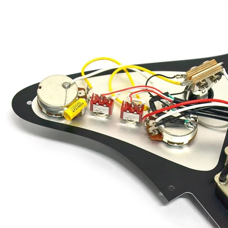 MAXCHEER Alnico 5 Prewired Strat Pickguard Coil Splitting Pickguard HH (Mini Humbucker+Humbucker) Loaded Pickguard (Black, SH) | Guitar Part thumbnail 9
