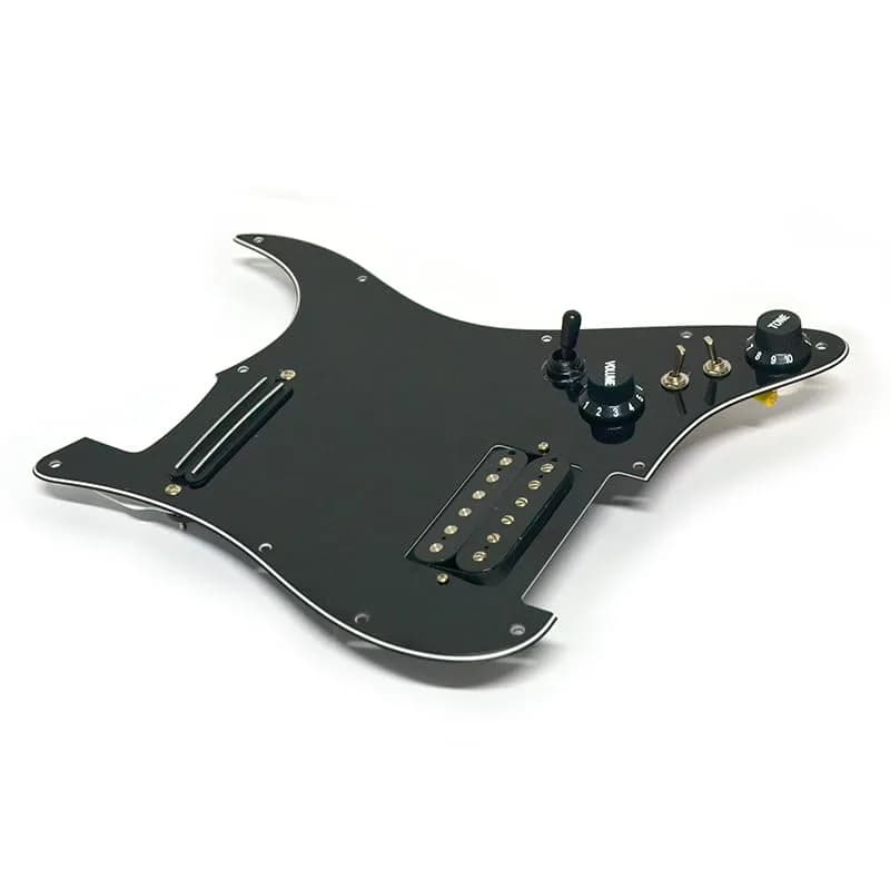 MAXCHEER Alnico 5 Prewired Strat Pickguard Coil Splitting Pickguard HH (Mini Humbucker+Humbucker) Loaded Pickguard (Black, SH) | Guitar Part thumbnail 13