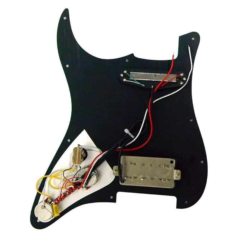 MAXCHEER Alnico 5 Prewired Strat Pickguard Coil Splitting Pickguard HH (Mini Humbucker+Humbucker) Loaded Pickguard (Black, SH) | Guitar Part thumbnail 7