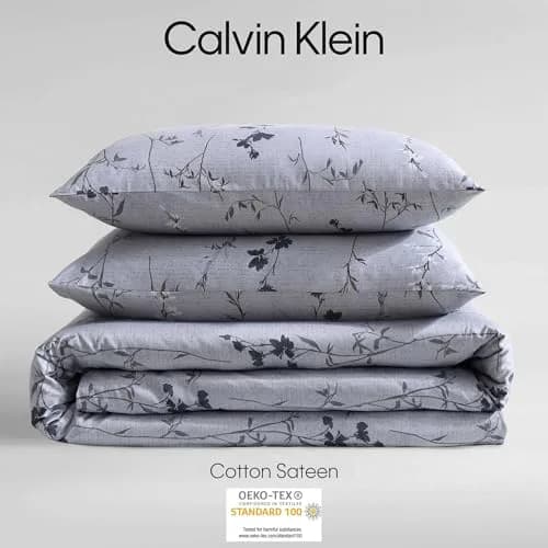 Calvin Klein Soft Queen Duvet Cover Set with Shams | 300TC Cotton Sateen, Floral Pattern, Button Closure (Queen, 88x92 in) thumbnail 6