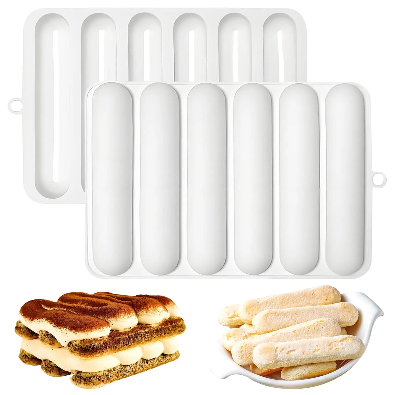 Fchil Silicone Eclair Mold for Ladyfinger Biscuit & Hot Dog Buns | 6-Cavity, Food-Grade Silicone, Oven & Freezer Safe - main product image