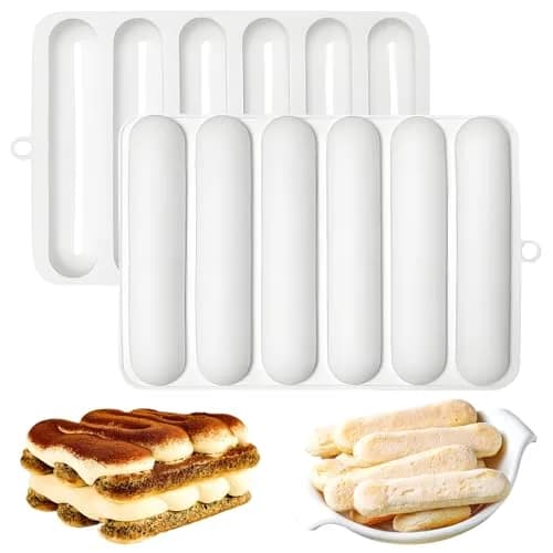 Fchil Silicone Eclair Mold for Ladyfinger Biscuit & Hot Dog Buns | 6-Cavity, Food-Grade Silicone, Oven & Freezer Safe thumbnail 1