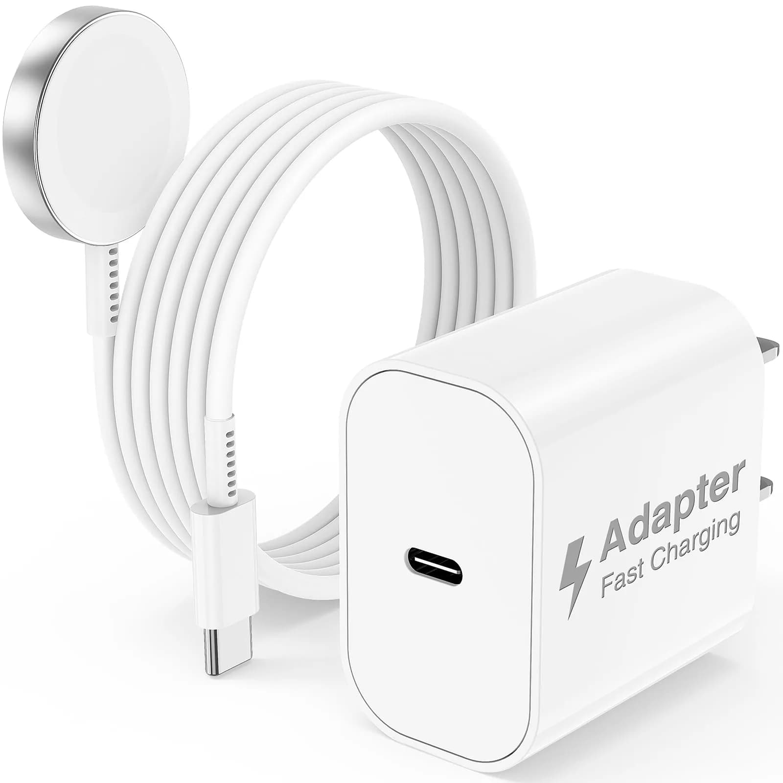 Cerdeti 20W USB-C PD Fast Charger & 10ft Cable Set | 220V Compatible for iPhone, iPad, Pixel, Samsung — Whites / 6 Feet