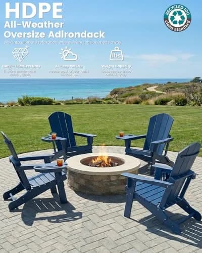 FOOWIN Folding Adirondack Chair Set of 6 | Weatherproof HDPE Outdoor Chairs with 4-in-1 Cup Holder (29.5x31x36 inches) thumbnail 6