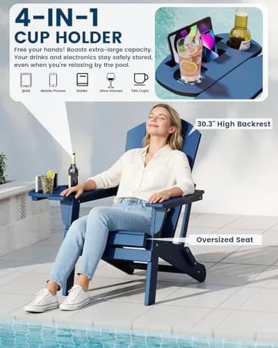 FOOWIN Folding Adirondack Chair Set of 6 | Weatherproof HDPE Outdoor Chairs with 4-in-1 Cup Holder (29.5x31x36 inches) thumbnail 3