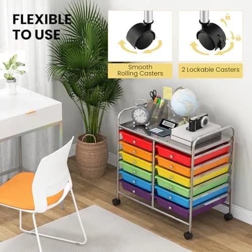 CLEEMAN Storage Drawer Cart 12-Drawer Metal Frame | Multipurpose Mobile Trolley with 12 Removable Drawers thumbnail 5