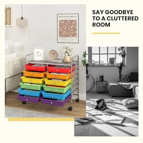 CLEEMAN Storage Drawer Cart 12-Drawer Metal Frame | Multipurpose Mobile Trolley with 12 Removable Drawers thumbnail 8