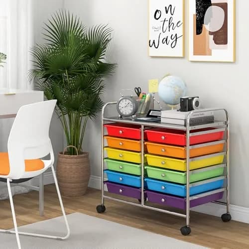 CLEEMAN Storage Drawer Cart 12-Drawer Metal Frame | Multipurpose Mobile Trolley with 12 Removable Drawers thumbnail 9
