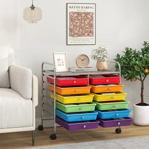 CLEEMAN Storage Drawer Cart 12-Drawer Metal Frame | Multipurpose Mobile Trolley with 12 Removable Drawers thumbnail 2