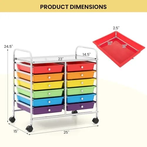 CLEEMAN Storage Drawer Cart 12-Drawer Metal Frame | Multipurpose Mobile Trolley with 12 Removable Drawers thumbnail 3