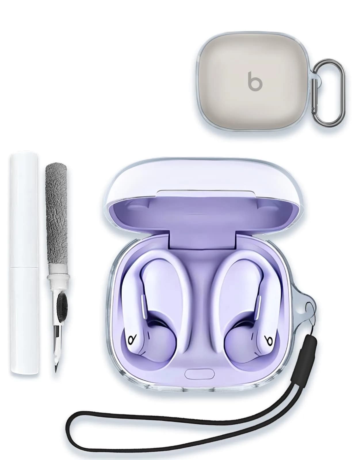 WUNIAK Clear TPU Protective Cover for Beats Powerbeats Pro 2 | Slim Shockproof Case with Keychain & Cleaner Kit — CLEAR