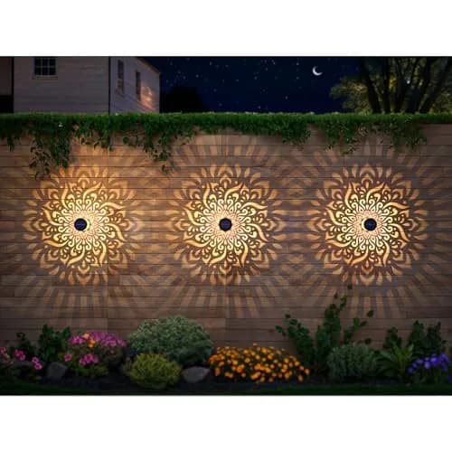 gardencave Large Solar Fence Lights Metal Mandala Pattern Waterproof 4 Pack | Outdoor Wall & Deck Decor thumbnail 7