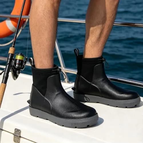 CKWLXQY Men's Deck Boots Waterproof Ankle Rain Boots for Fishing & Boating | Slip-On, Ankle-High, Polyvinyl Chloride thumbnail 3