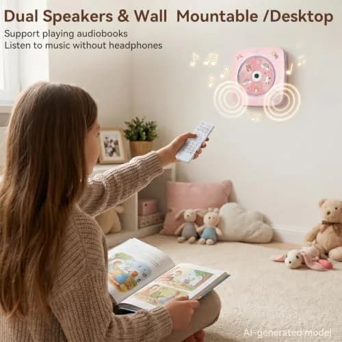 Kegaudio Portable Bluetooth CD Player with Speakers & FM Radio, 1800mAh Rechargeable, Pink | All-in-One Audio Player thumbnail 5