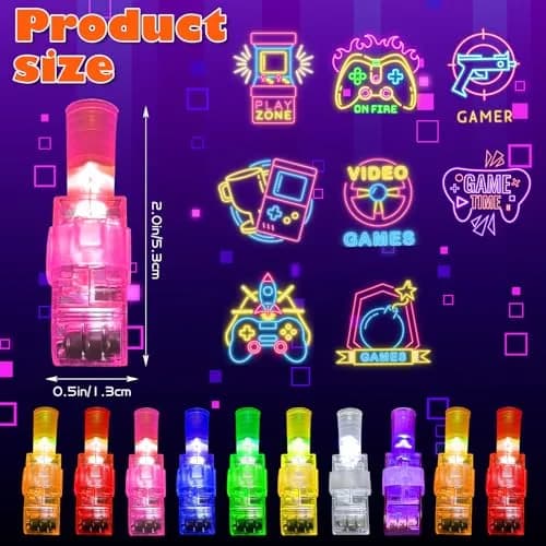 BleSky Video Game Party Favors LED Finger Lights | Glow in the Dark Toys for Kids & Teens (24 Pack, Reusable, Adjustable Straps) thumbnail 2