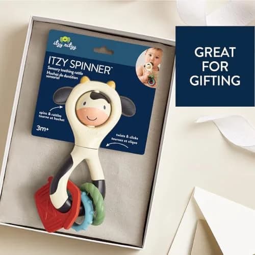 Itzy Ritzy Spinner Rattle Teether Cow | Ages 3 Months+ thumbnail 5