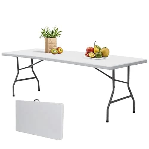Saicool 8FT Folding Event Table | Heavy Duty Indoor Outdoor Picnic Table, White thumbnail 1
