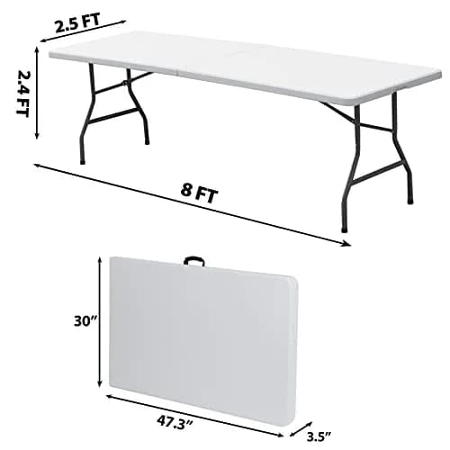 Saicool 8FT Folding Event Table | Heavy Duty Indoor Outdoor Picnic Table, White thumbnail 7