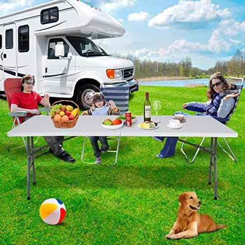 Saicool 8FT Folding Event Table | Heavy Duty Indoor Outdoor Picnic Table, White thumbnail 9
