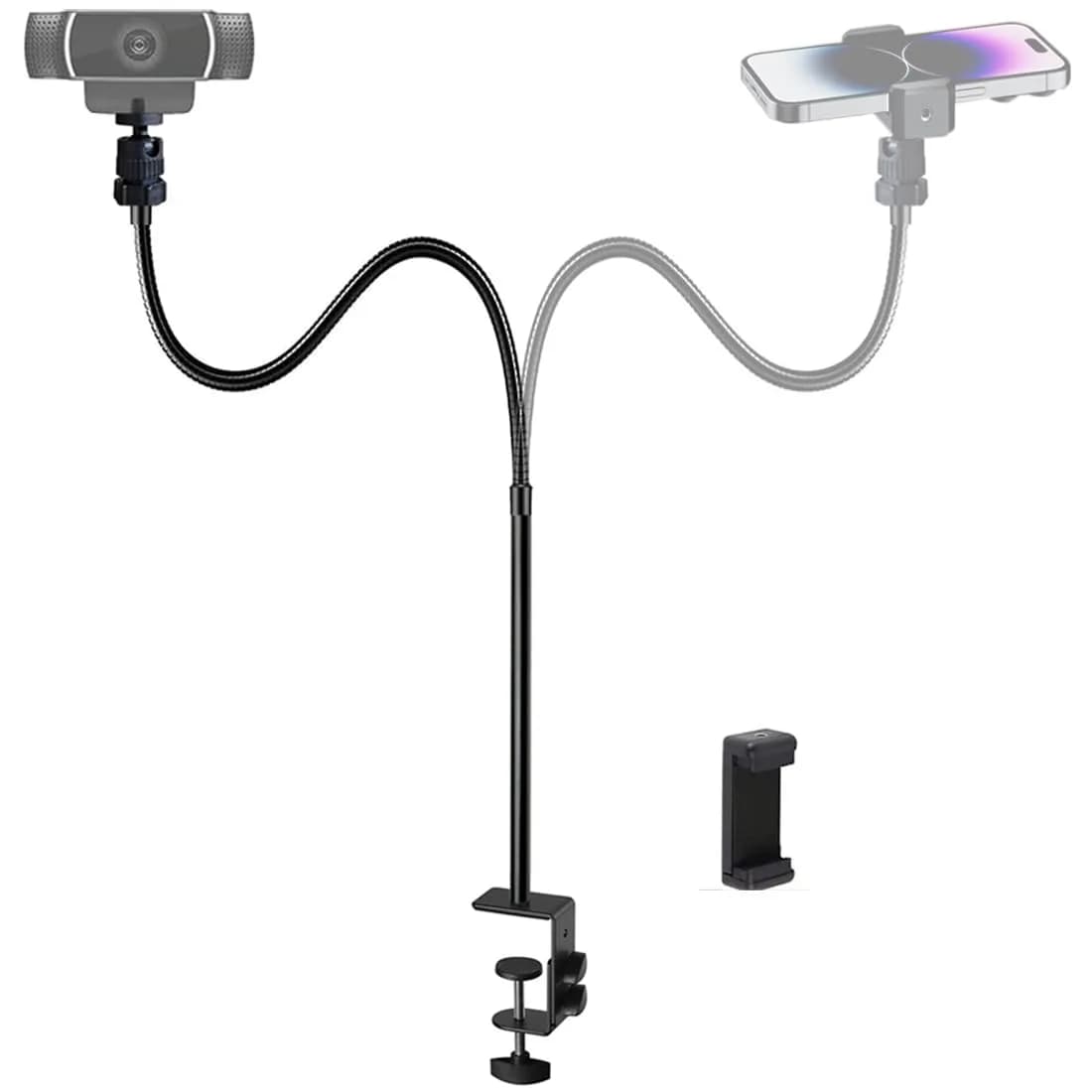Etubby Webcam Stand Holder 27" Adjustable Gooseneck Desk Clamp Mount for Logitech Webcam C925X, C922, C930e, C930, C920, C615, Etc. (1/4" Threaded) — Black