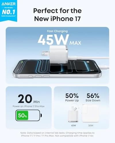 Anker Nano 45W USB-C Charger with 6ft Cable | 20V/3A Output, Foldable Plug, White thumbnail 2
