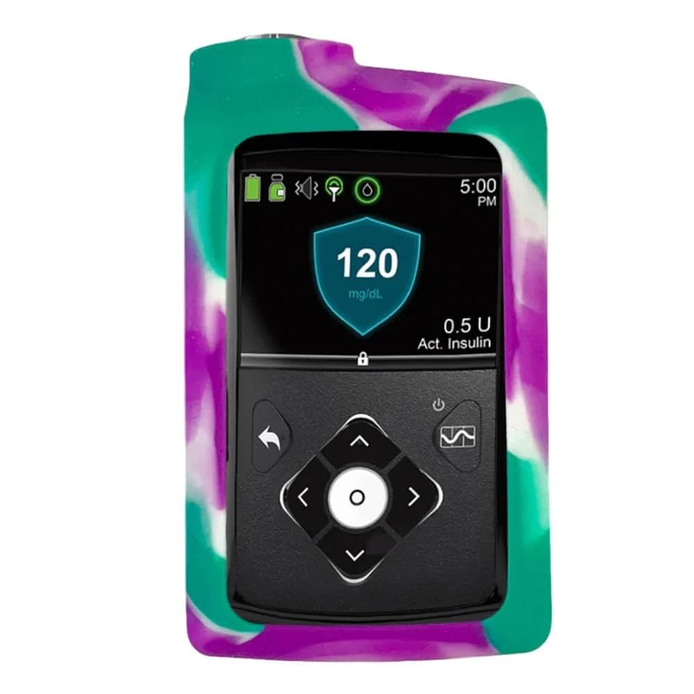 Sugar Medical Silicone Protective Insulin Pump Cover for Medtronic MiniMed 630G/640G/670G/770G, Pink/Purple/Blue (1-Pack) — Purple/Green/White