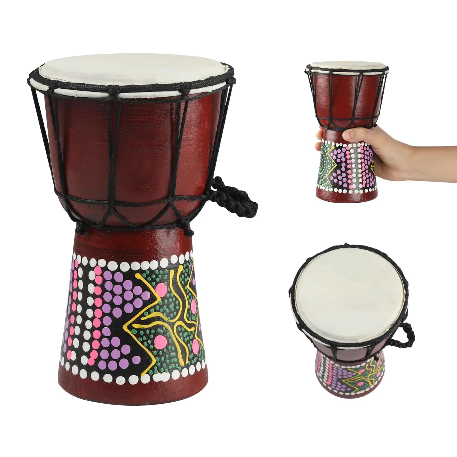 GOGHOST Mini Wood Djembe Drum 11.4cm (4.5'') x 20.3cm (8'') | Authentic African Hand Drum with Goatskin Head - main product image