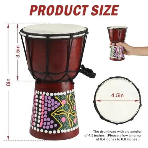GOGHOST Mini Wood Djembe Drum 11.4cm (4.5'') x 20.3cm (8'') | Authentic African Hand Drum with Goatskin Head thumbnail 2