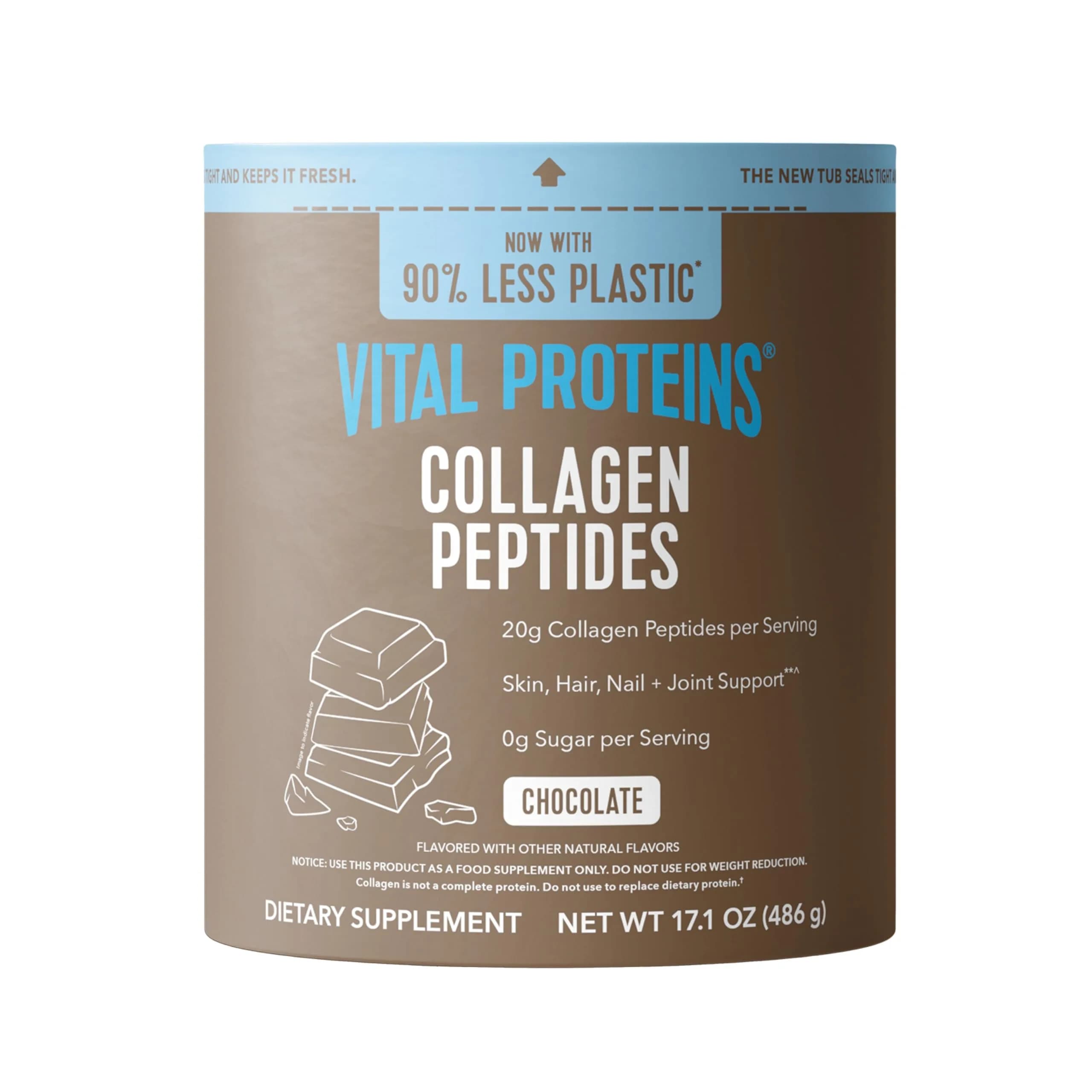 Vital Proteins Grass Fed Collagen Powder Chocolate 17.1 oz (485 g) | Supports Hair, Skin, Joints & Bones