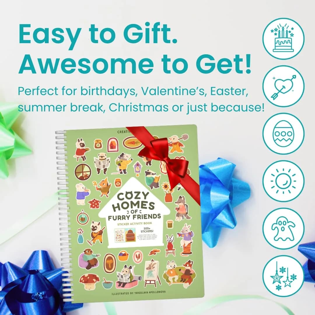 CUPKIN Cozy Homes of Furry Friends Sticker Book | Toddler Activity Coloring & Sticker Book for Ages 2-8 Years thumbnail 7