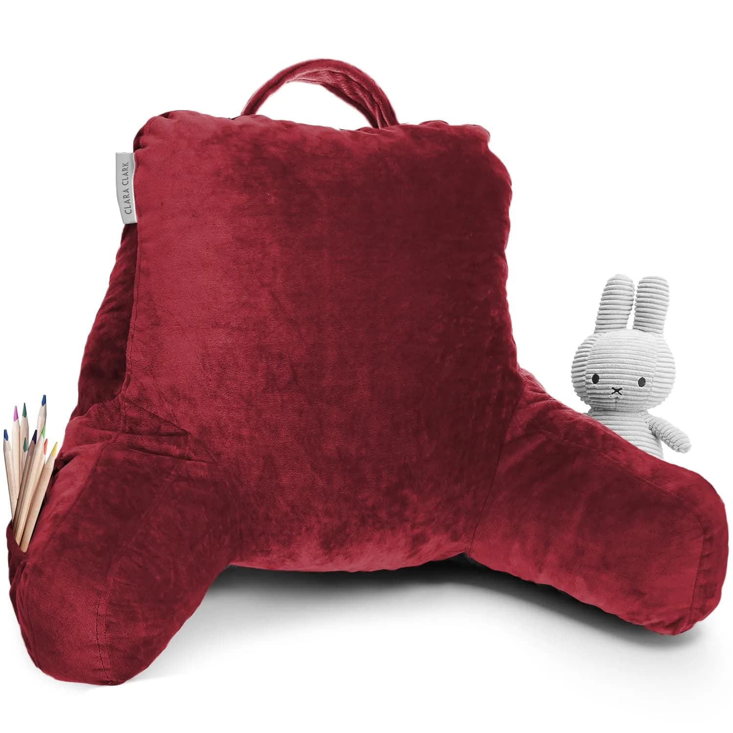 Clara Clark Small Red Reading Pillow with Shredded Memory Foam & Pockets | 35cm (14") - main product image