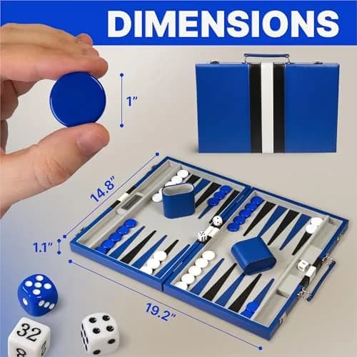 Queensell Blue Backgammon Board Game Set 38.1 cm (15 Inch) | Classic Strategy Game for 2 Players thumbnail 3