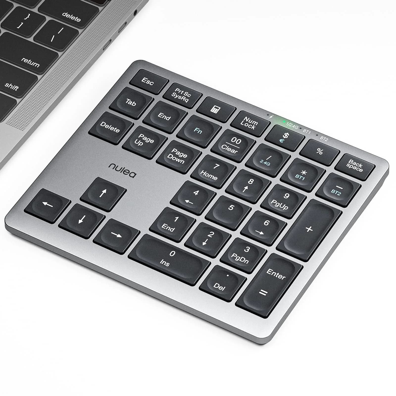 Nulea Wireless Number Pad for Laptop with Bluetooth 5.0 & 2.4G Connection, 34-Key Numeric Keypad with USB-C Charging | Ergonomic Slim Design for Productivity - main product image