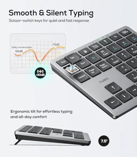 Nulea Wireless Number Pad for Laptop with Bluetooth 5.0 & 2.4G Connection, 34-Key Numeric Keypad with USB-C Charging | Ergonomic Slim Design for Productivity thumbnail 7