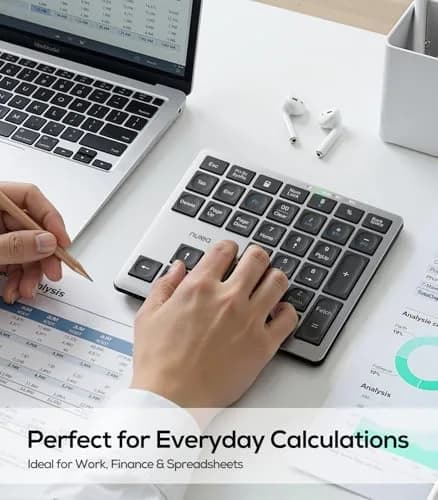 Nulea Wireless Number Pad for Laptop with Bluetooth 5.0 & 2.4G Connection, 34-Key Numeric Keypad with USB-C Charging | Ergonomic Slim Design for Productivity thumbnail 8