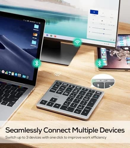 Nulea Wireless Number Pad for Laptop with Bluetooth 5.0 & 2.4G Connection, 34-Key Numeric Keypad with USB-C Charging | Ergonomic Slim Design for Productivity thumbnail 2