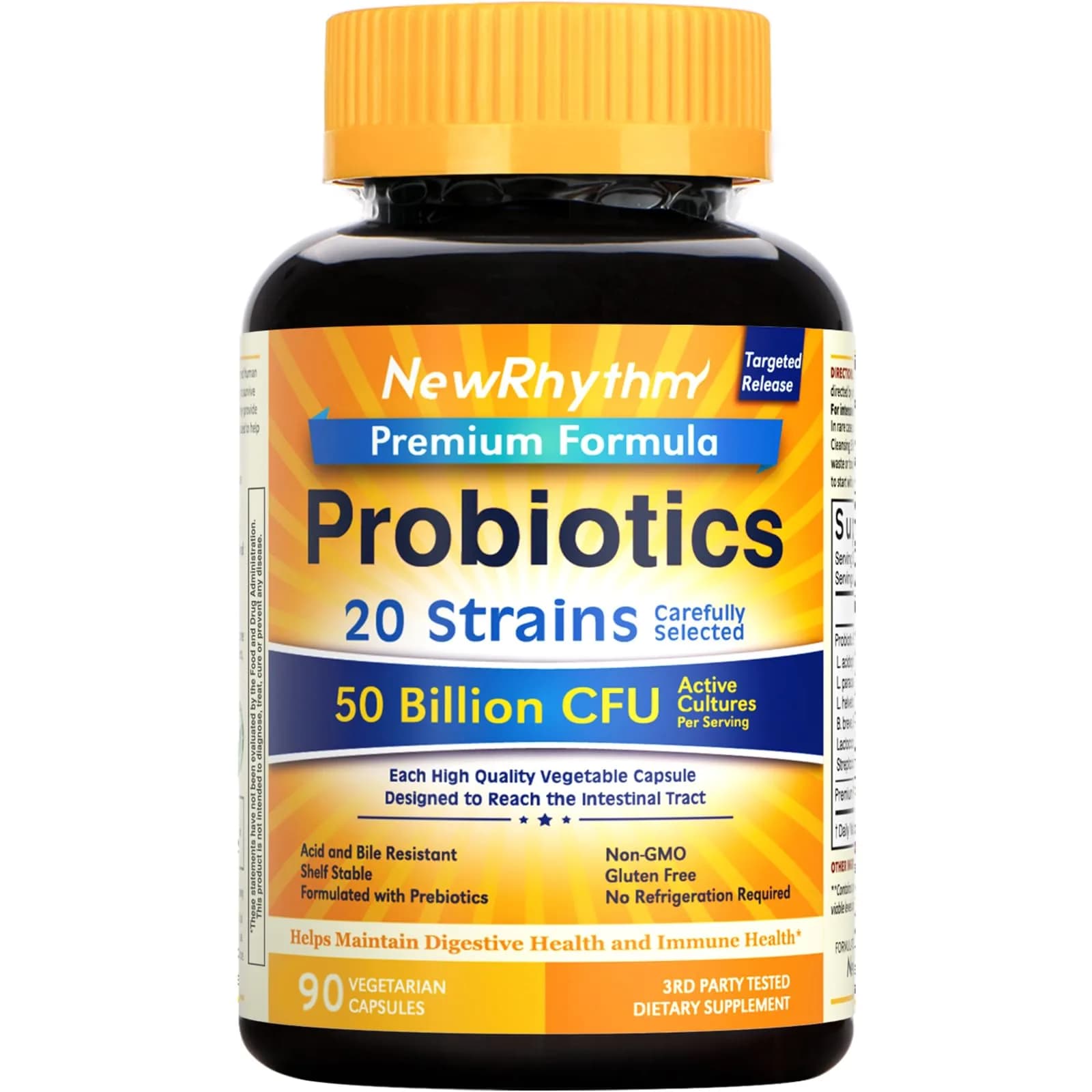 NewRhythm Probiotics 50 Billion CFU 20 Strains, 90 Veggie Capsules | Targeted Release Technology — Capsule