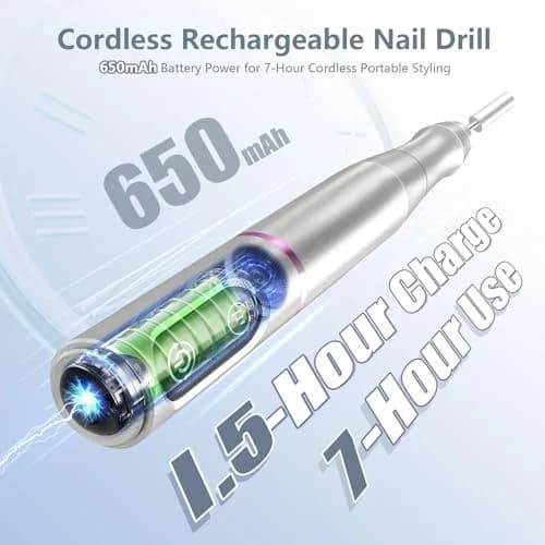 TUOBEO Cordless Nail Drill Electric Nail File Kit, Rechargeable Efile Set with 11 Bits & 56 Bands | 7-Hour Use, 20,000 RPM thumbnail 2