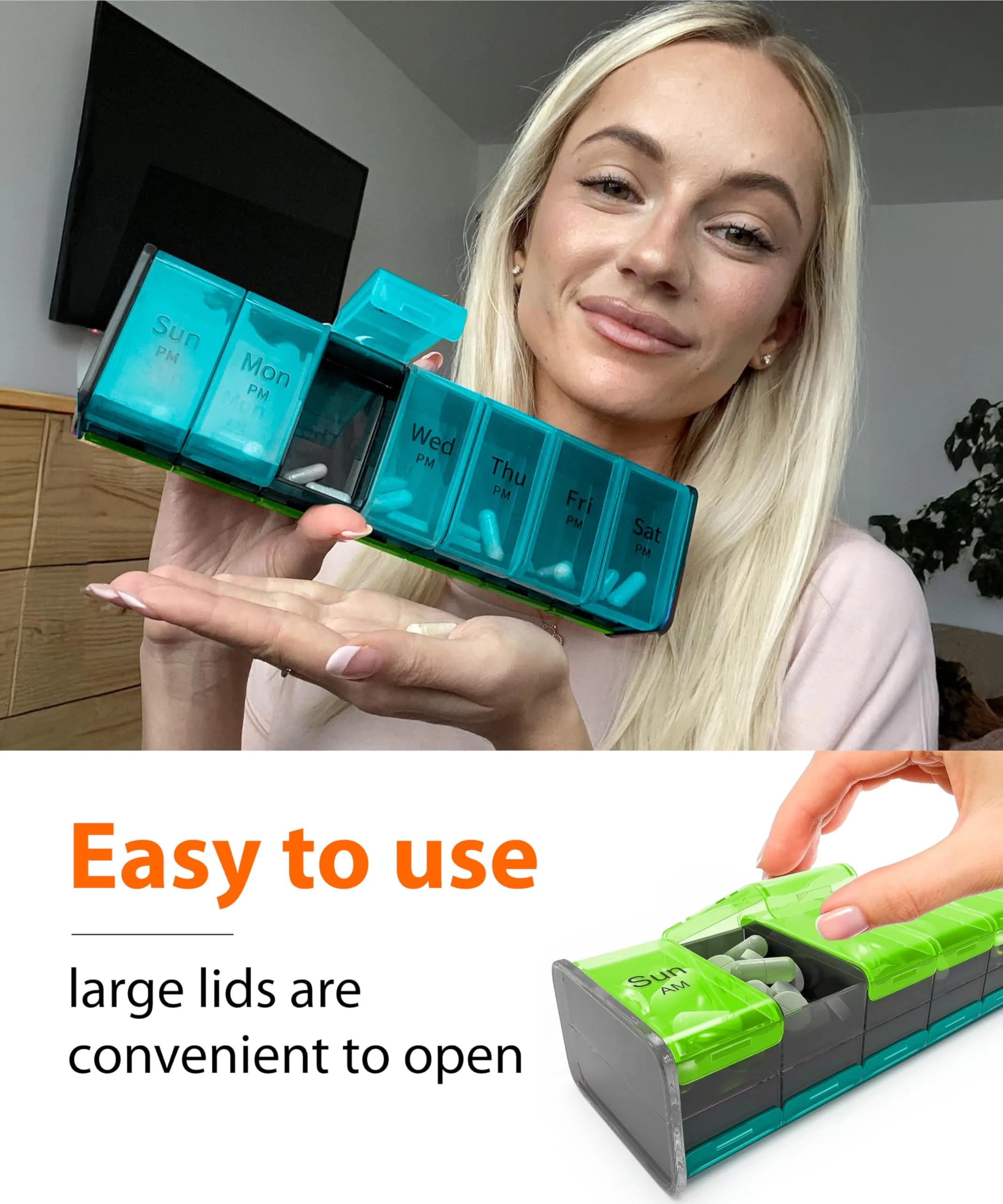 BEXEEN Extra Large Pill Organizer XXL Pill Box 7 Day | 14 Compartments (7 Day/Night) - view 7